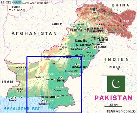 Physique carte de Pakistan