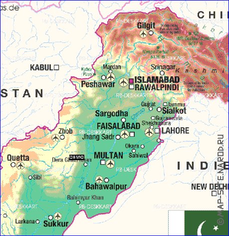 Physique carte de Pakistan