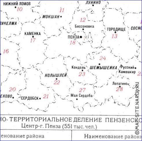 mapa de Oblast de Penza