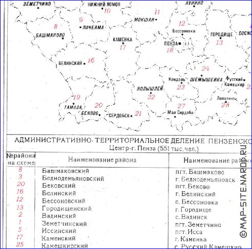 mapa de Oblast de Penza