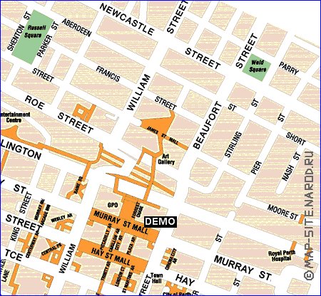 mapa de Perth em ingles