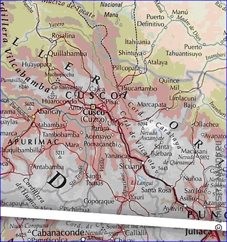 Physique carte de Perou en espagnol