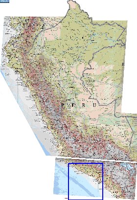 Physique carte de Perou en espagnol