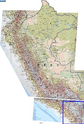 Physique carte de Perou en espagnol