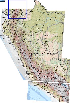 Physique carte de Perou en espagnol