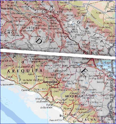 Physique carte de Perou en espagnol