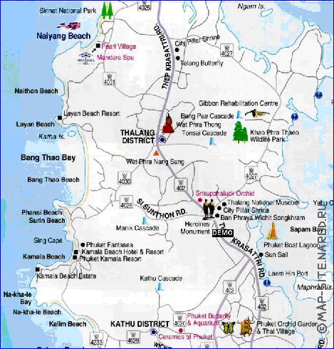 mapa de Ilhas Phuket em ingles