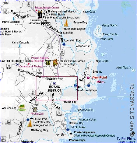 mapa de Ilhas Phuket em ingles