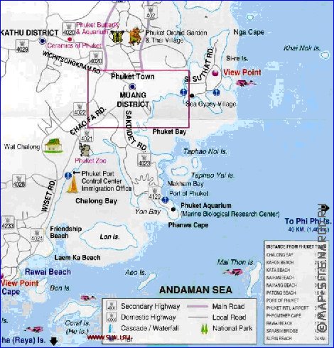 mapa de Ilhas Phuket em ingles