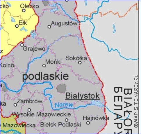 Administratives carte de Pologne en langue polonaise