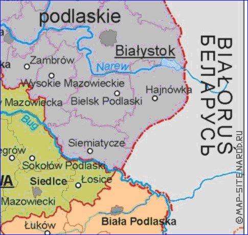 Administrativa mapa de Polonia em polones