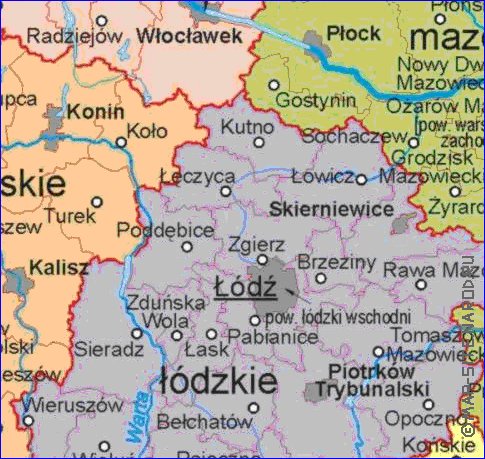 Administratives carte de Pologne en langue polonaise