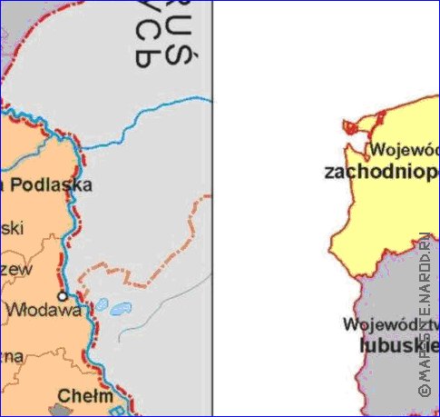 Administrativa mapa de Polonia em polones