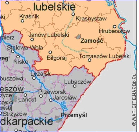 Administrativa mapa de Polonia em polones