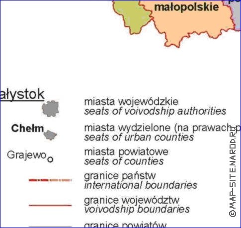 Administrativa mapa de Polonia em polones