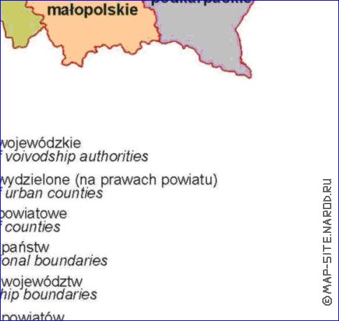 Administrativa mapa de Polonia em polones