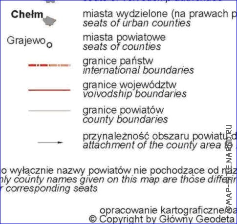 Administrativa mapa de Polonia em polones