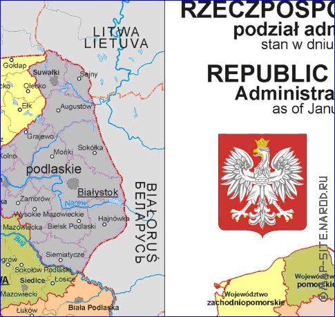 Administrativa mapa de Polonia em polones