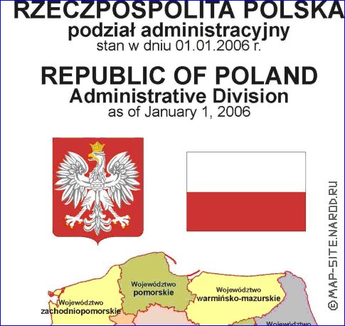 Administrativa mapa de Polonia em polones