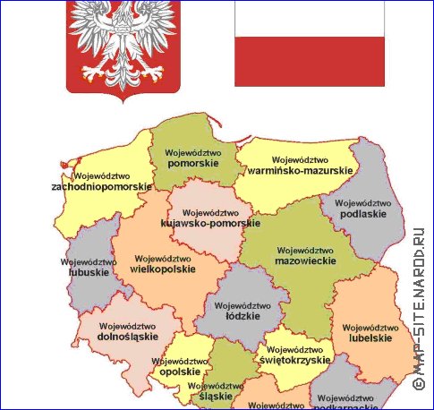 Administratives carte de Pologne en langue polonaise