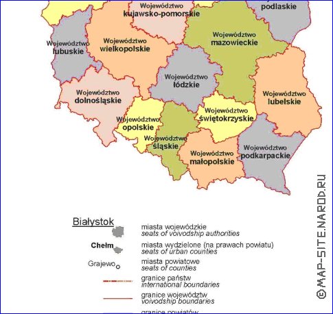 Administratives carte de Pologne en langue polonaise