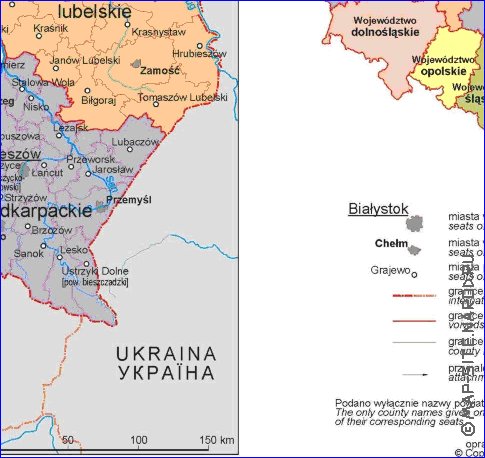 Administrativa mapa de Polonia em polones