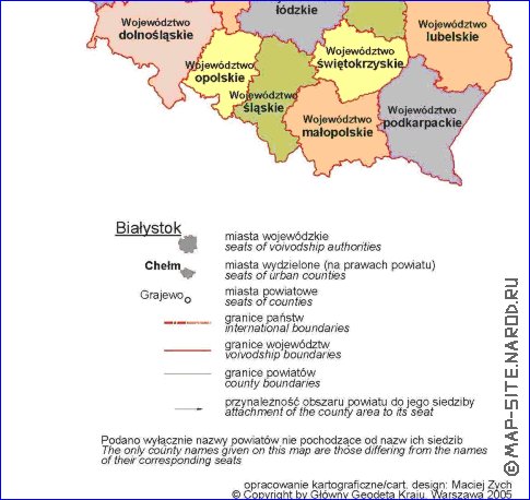 Administrativa mapa de Polonia em polones