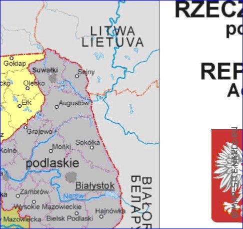 Administrativa mapa de Polonia em polones