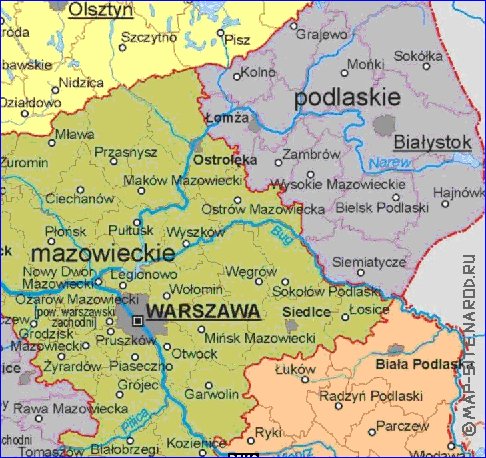 Administrativa mapa de Polonia em polones