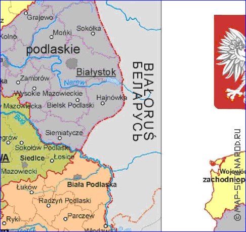 Administrativa mapa de Polonia em polones