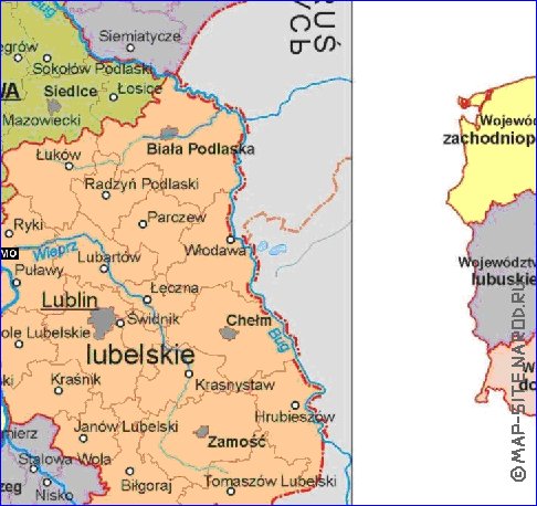 Administratives carte de Pologne en langue polonaise