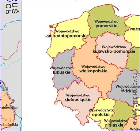 Administrativa mapa de Polonia em polones