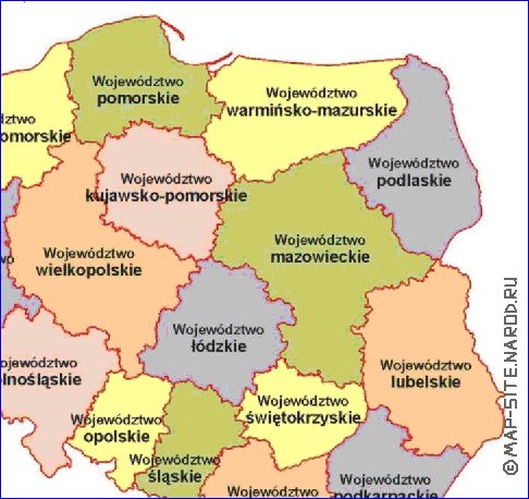 Administrativa mapa de Polonia em polones