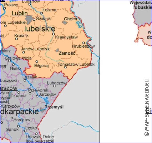 Administratives carte de Pologne en langue polonaise