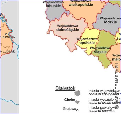 Administrativa mapa de Polonia em polones