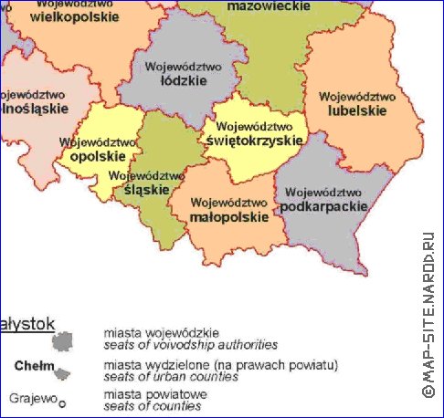 Administrativa mapa de Polonia em polones