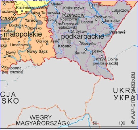 Administrativa mapa de Polonia em polones