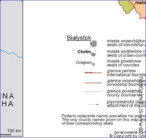 Administrativa mapa de Polonia em polones