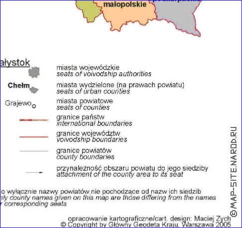 Administrativa mapa de Polonia em polones