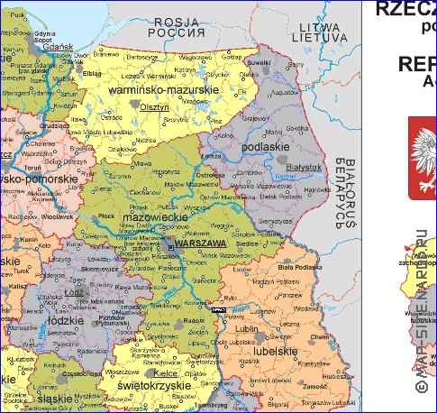 Administrativa mapa de Polonia em polones