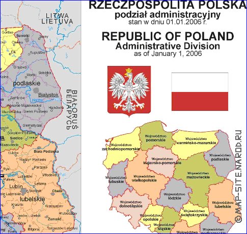 Administrativa mapa de Polonia em polones