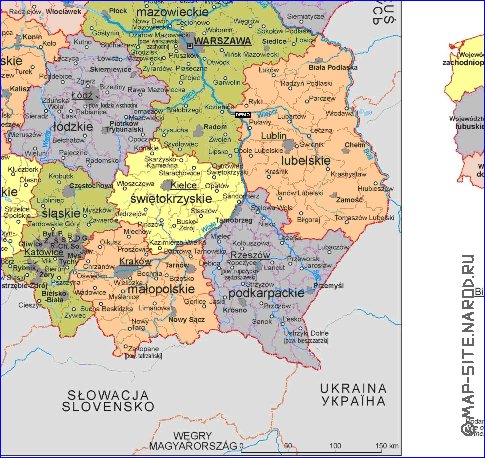 Administratives carte de Pologne en langue polonaise