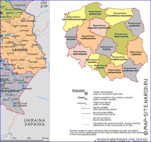 Administrativa mapa de Polonia em polones