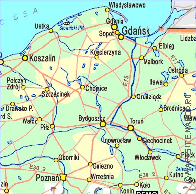 carte de des routes Pologne en langue polonaise