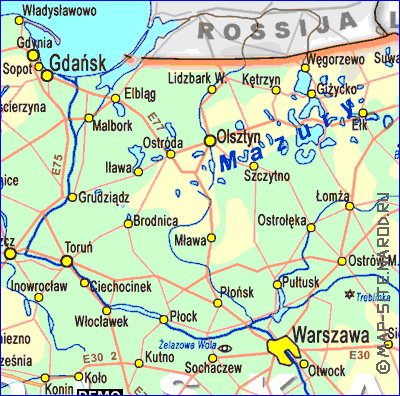 carte de des routes Pologne en langue polonaise