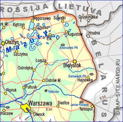 mapa de de estradas Polonia em polones