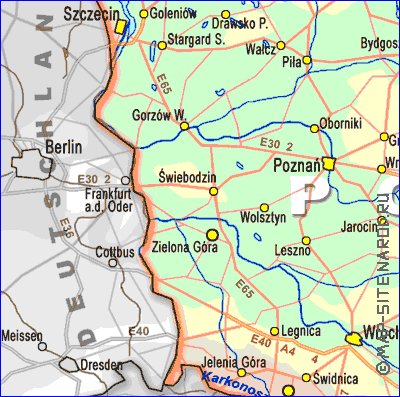 mapa de de estradas Polonia em polones