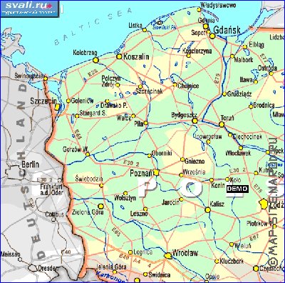 mapa de de estradas Polonia em polones