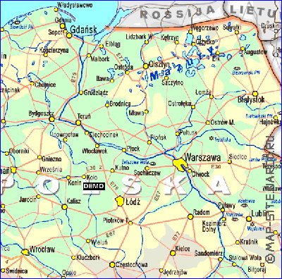 mapa de de estradas Polonia em polones