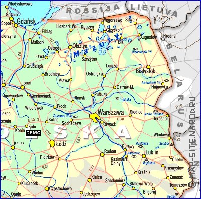 mapa de de estradas Polonia em polones